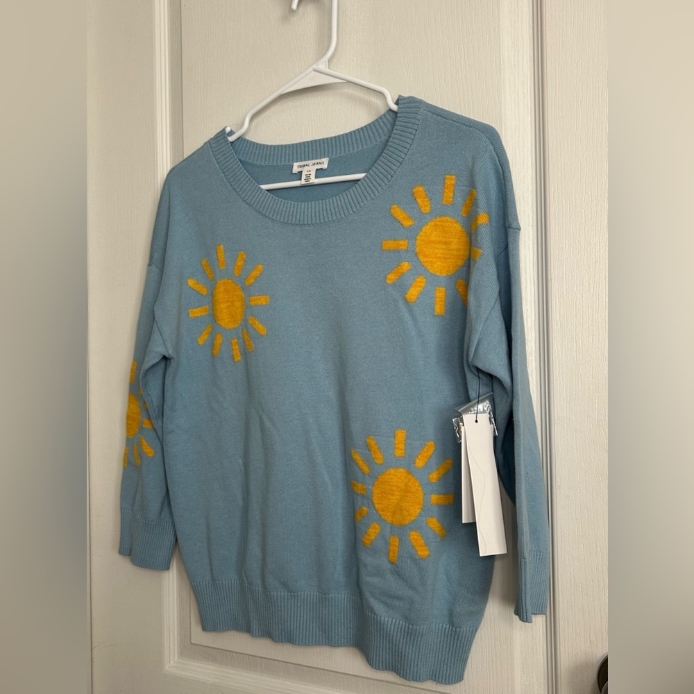 Tribal Jeans Sz S Tide Blue Crew Neck Sunshine 3/4 Sleeve Sweater NWT $108 - Picture 5 of 10
